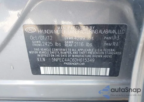 2013 Hyundai Sonata Limited z USA, uszkodzony, nr VIN 5NPEC4AC6DH615349